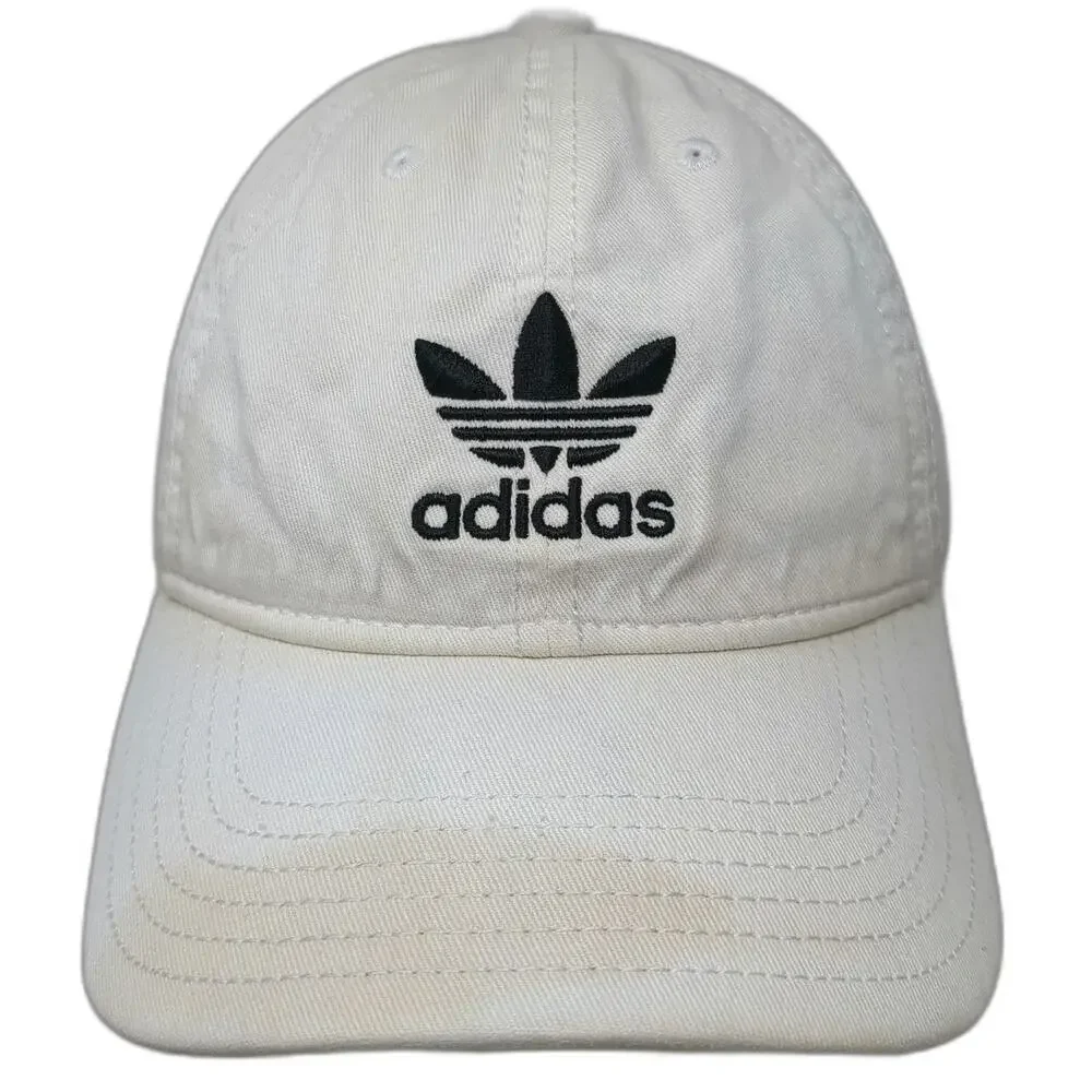 Adidas Baseball Cap White One Size Trefoil Logo Slideback Cotton Embroidered Hat